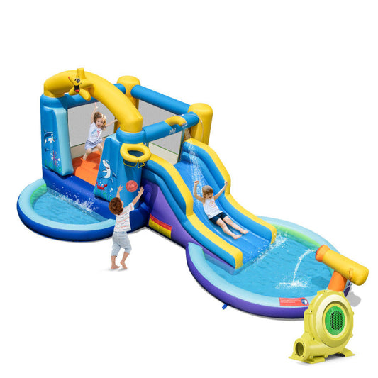 Inflatable Ocean-Themed Bounce House with 680W Blower and 2 Pools - Tampa Home & Garden Store