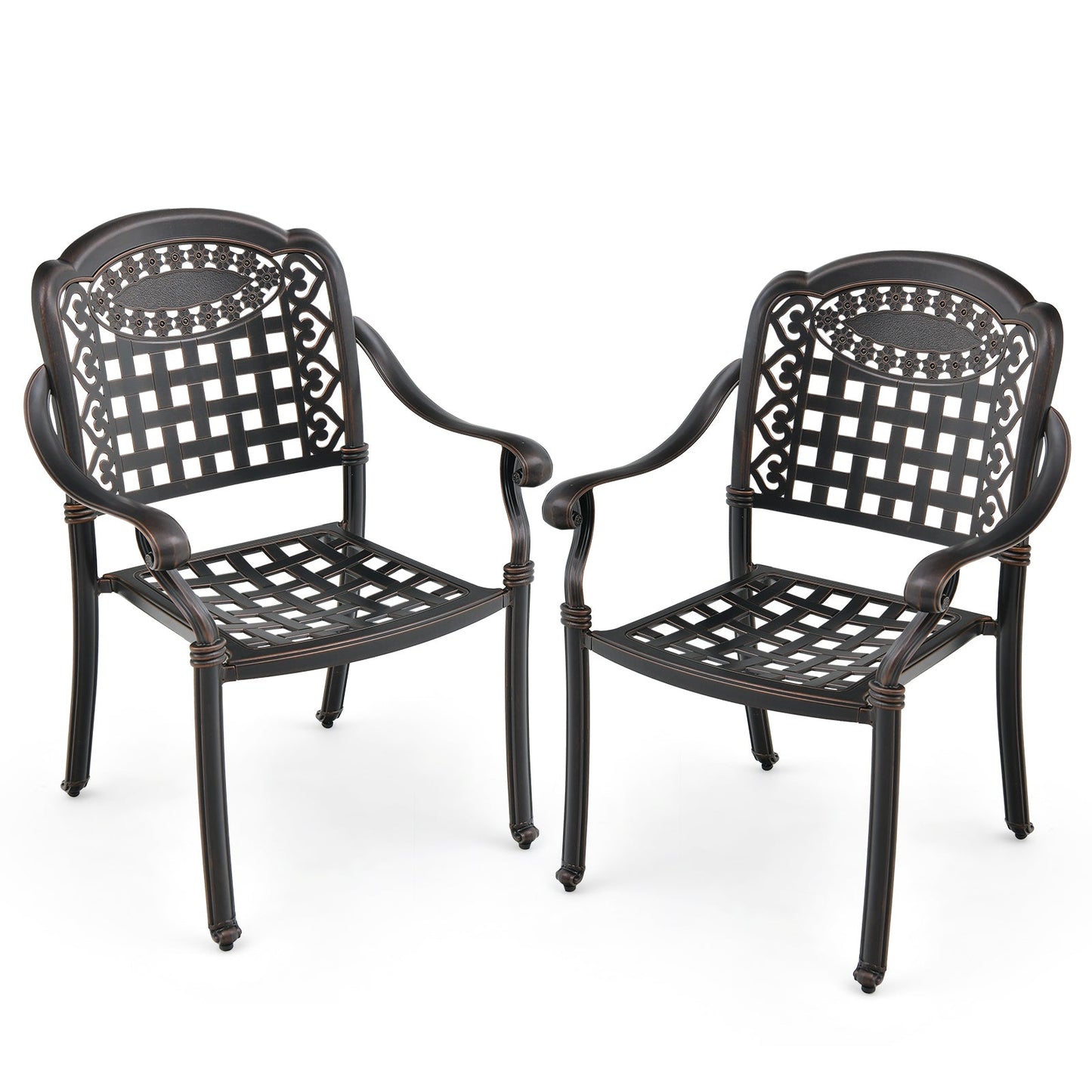 Juego de 2 sillas de patio de aluminio fundido con reposabrazos - Marrón