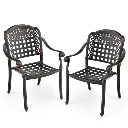 Juego de 2 sillas de patio de aluminio fundido con reposabrazos - Marrón