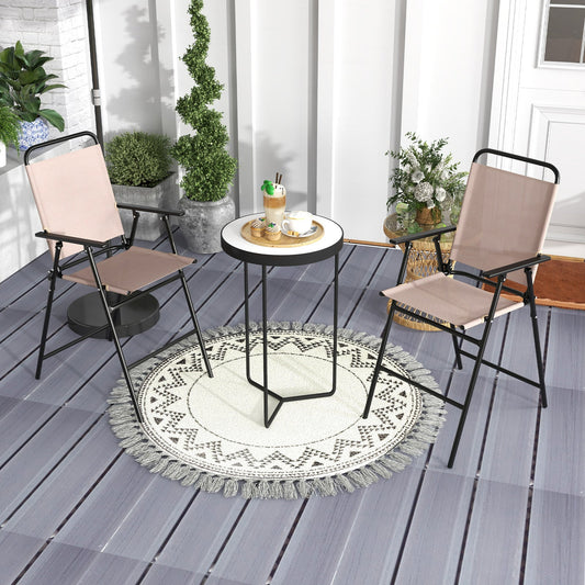 Set of 2 Patio Folding Bar-Height Chairs with Armrests and Quick-Drying Seat-Beige - Tampa Home & Garden Store