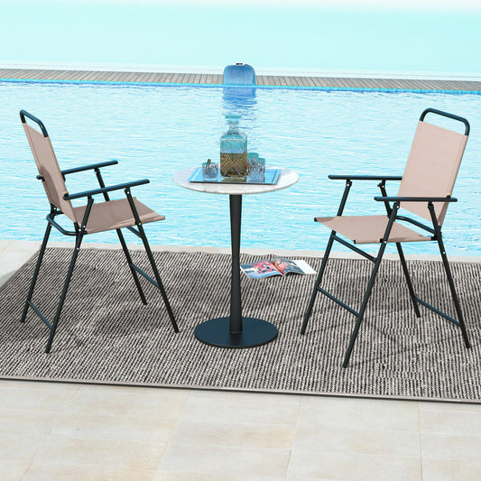 Set of 2 Patio Folding Bar-Height Chairs with Armrests and Quick-Drying Seat-Beige - Tampa Home & Garden Store