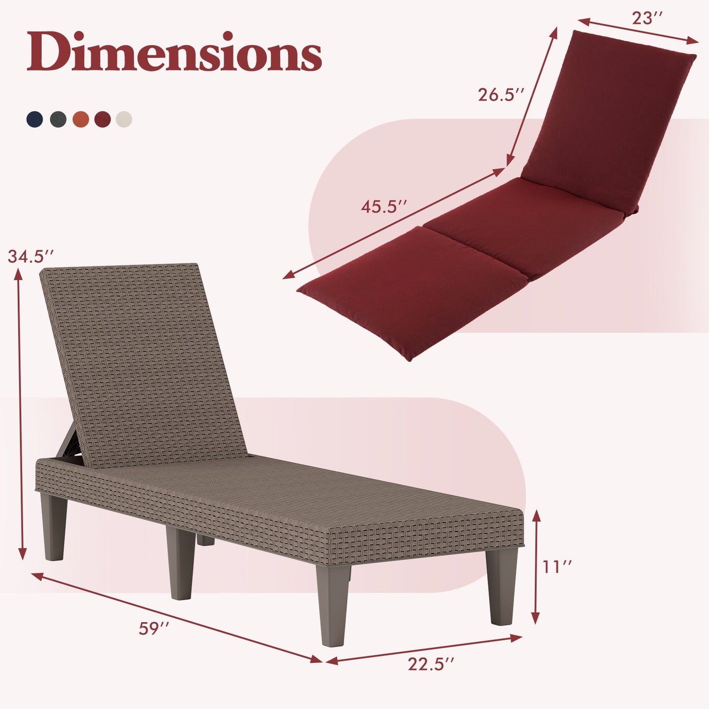 Patio Lounge Outdoor Recliner Chair with Cushion 3-Position Adjustable Backrest-Navy