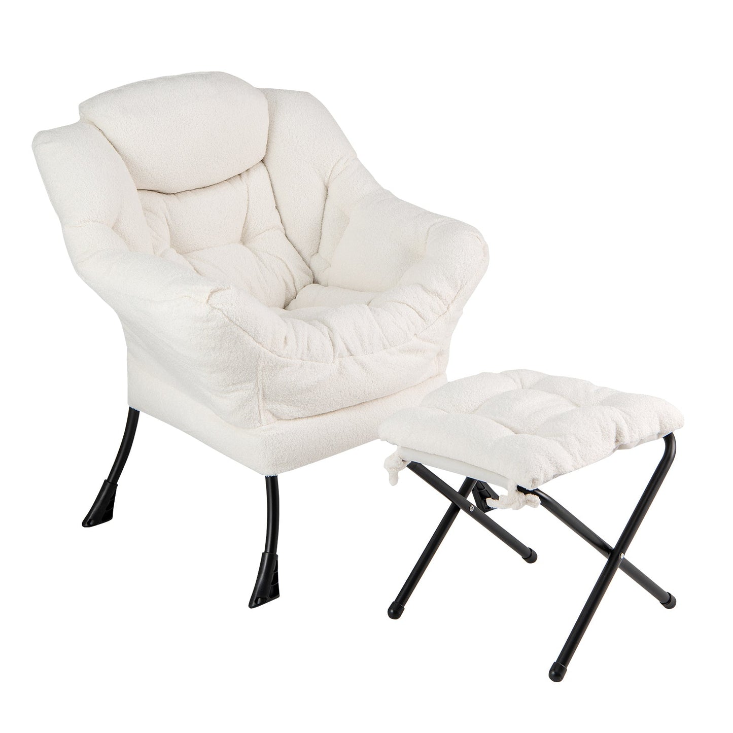 Modern Accent Chair with Folding Footrest and Head Pillow-Beige