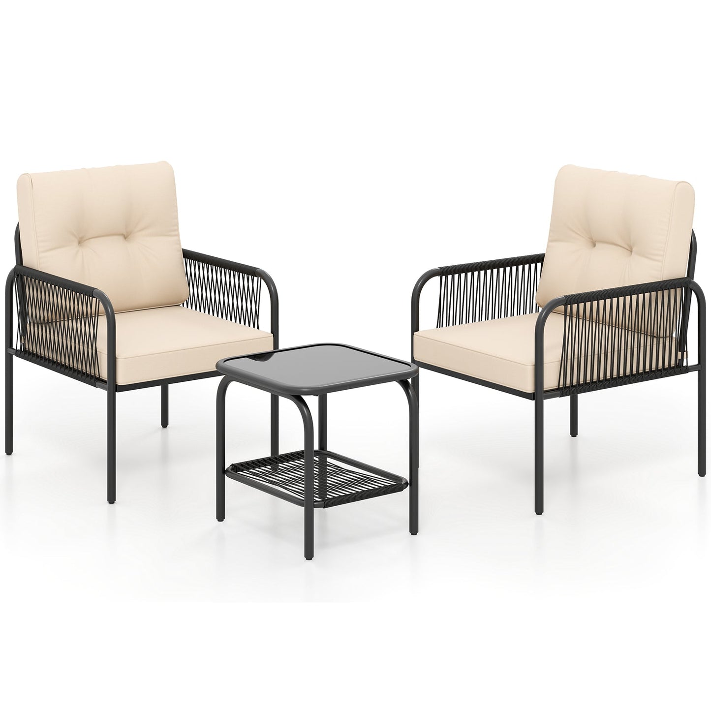 Juego de muebles de mimbre de ratán para exteriores, 3 piezas, para patio y bistró, color beige