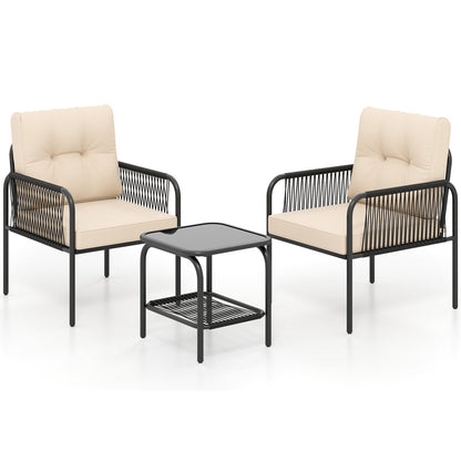 Juego de muebles de mimbre de ratán para exteriores, 3 piezas, para patio y bistró, color beige