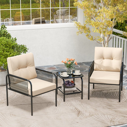 Juego de muebles de mimbre de ratán para exteriores, 3 piezas, para patio y bistró, color beige