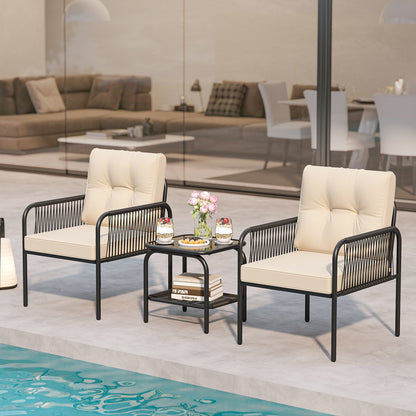 Juego de muebles de mimbre de ratán para exteriores, 3 piezas, para patio y bistró, color beige