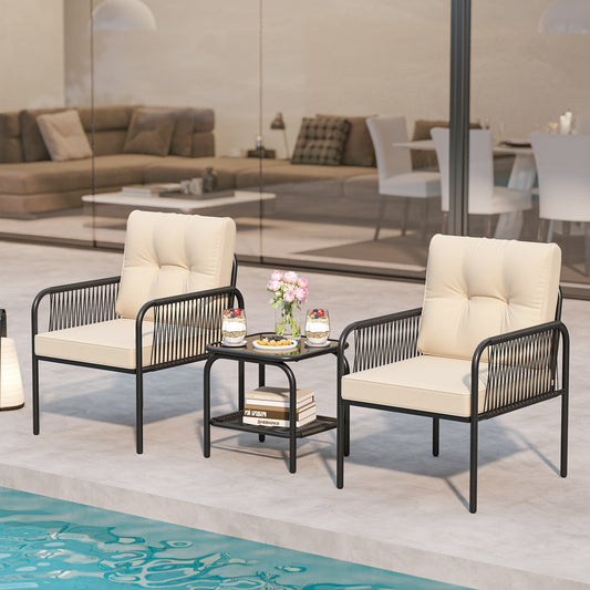 3 Pieces Patio Bistro PE Outdoor Wicker Rattan Furniture Conversation Set-Beige - Tampa Home & Garden Store