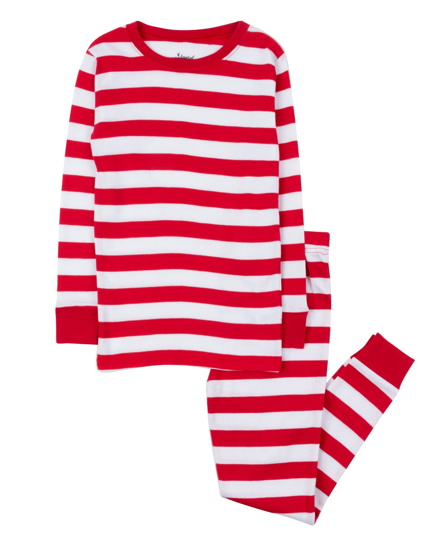 Kids Two Piece Cotton Pajamas Red And  White Stripes -