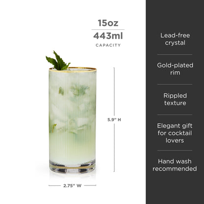 Gold Trimmed Crystal Highball Glasses Set of 2