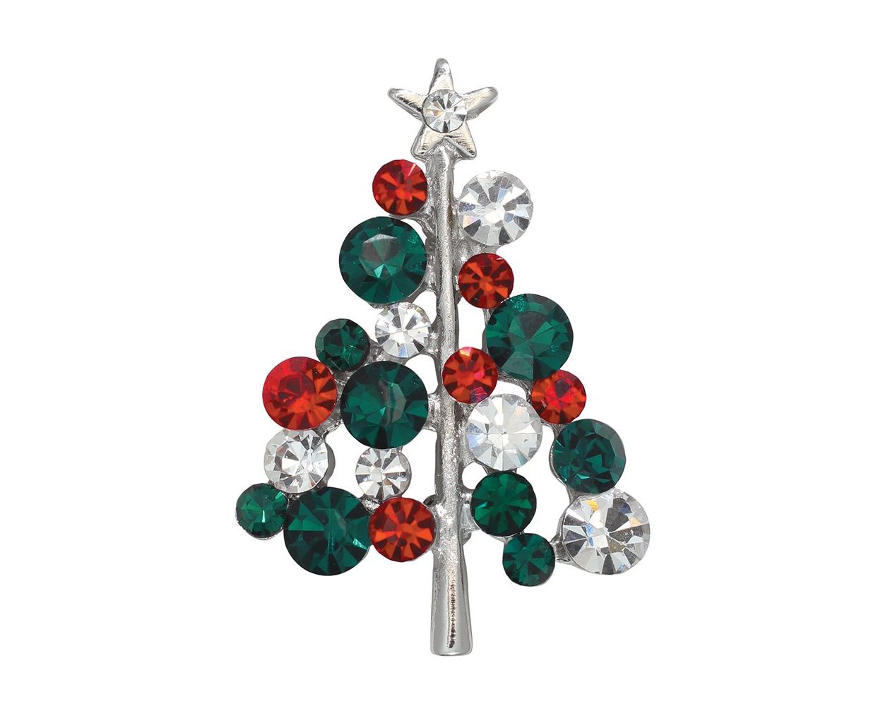 Broche sapin de Noël scintillante ornée de bijoux