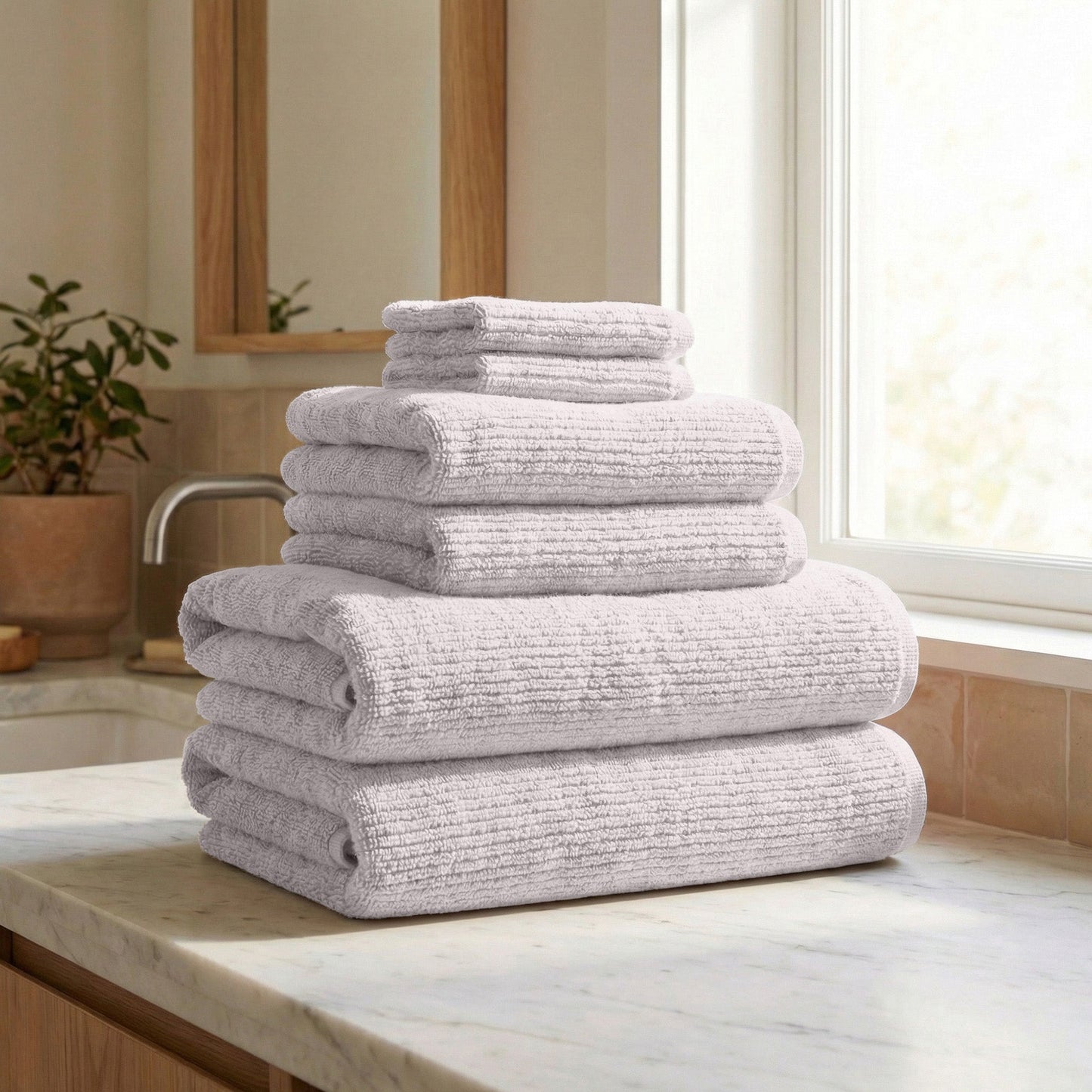 Turkish Cotton Ribbed Bath Towel Set and 6 Pieces