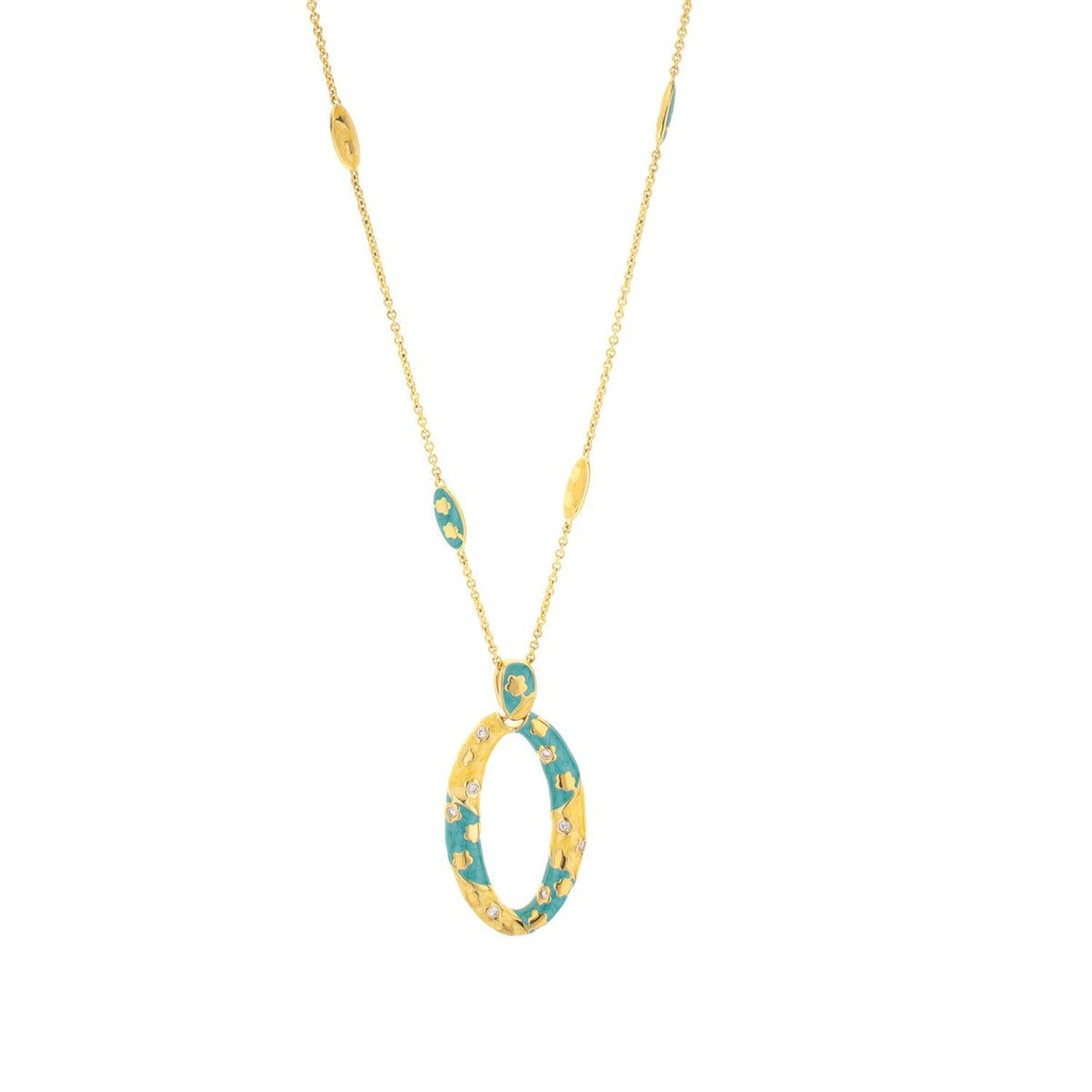 Flowering Vines Necklace Lauren G Adams turquoise enamel ring pendant with gold chain on Tampa Home & Garden Store
