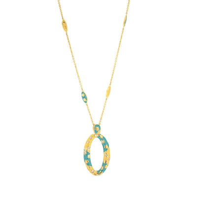 Flowering Vines Necklace Lauren G Adams turquoise enamel ring pendant with gold chain on Tampa Home & Garden Store