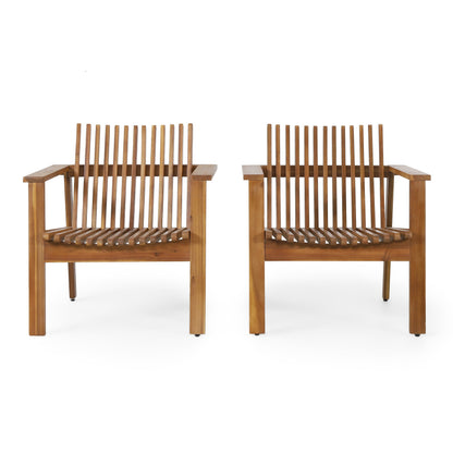 Set of Acacia Wood Slatted Outdoor Club Chairs