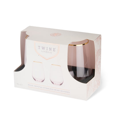 Rose Crystal Stemless Wine Glasses and Gold Rim