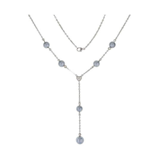 Pearl Y necklace with gray pearls on a sterling silver chain, crystal heart pendant on Tampa Home & Garden Store