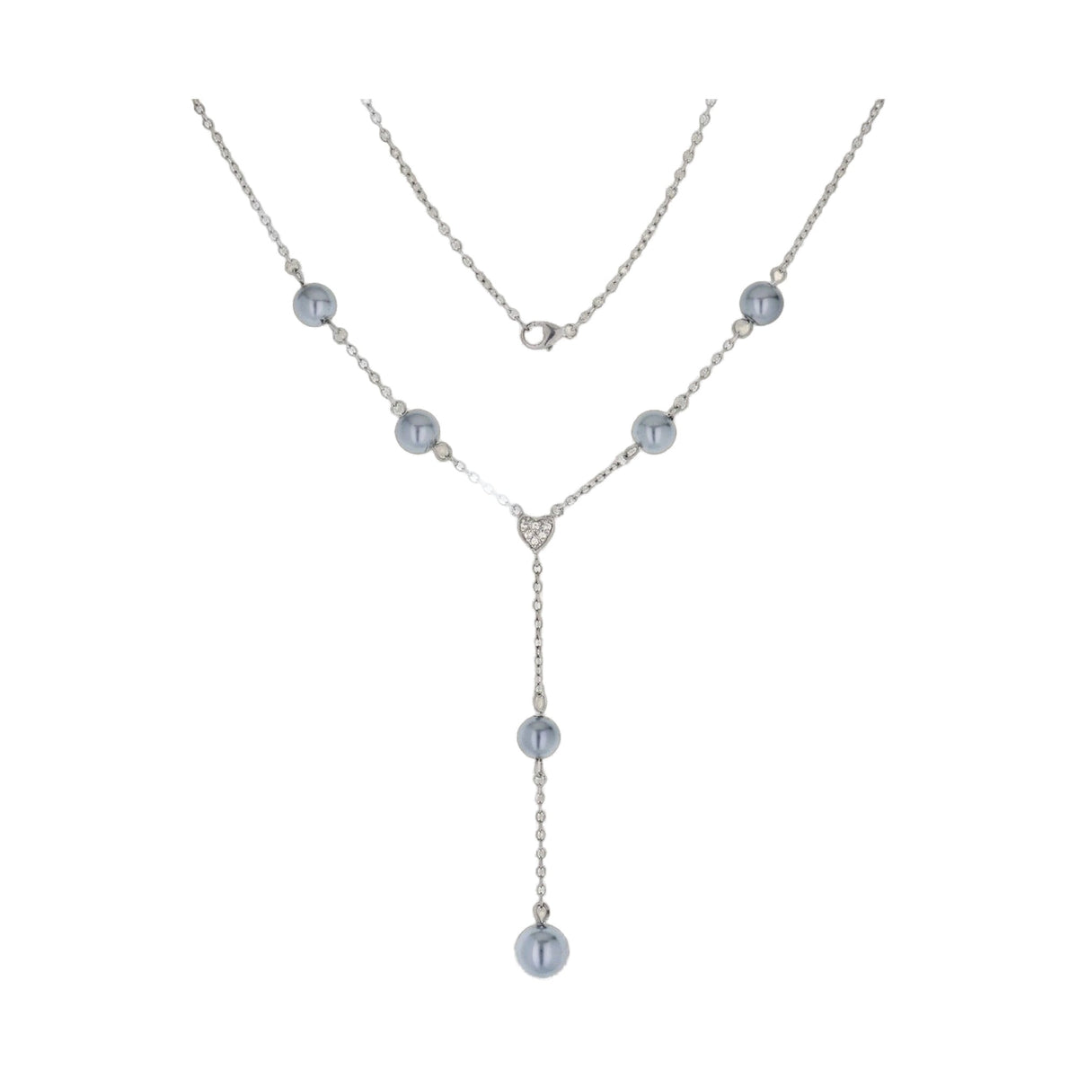925 Pearl Y Necklace by Lauren G Adams on silver chain with pale blue pearls and a heart drop on Tampa Home & Garden Store