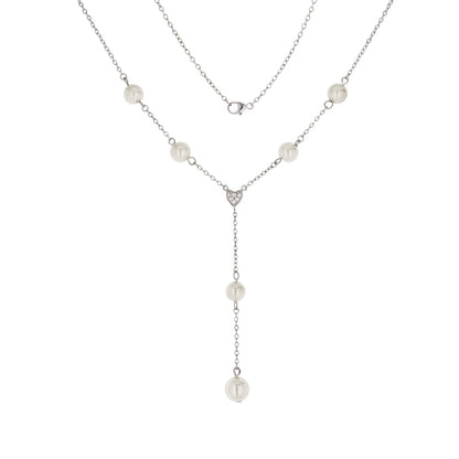 925 Pearl Y Necklace by Lauren G Adams, sterling chain with pearls, Y pendant and pearl drop on Tampa Home & Garden Store