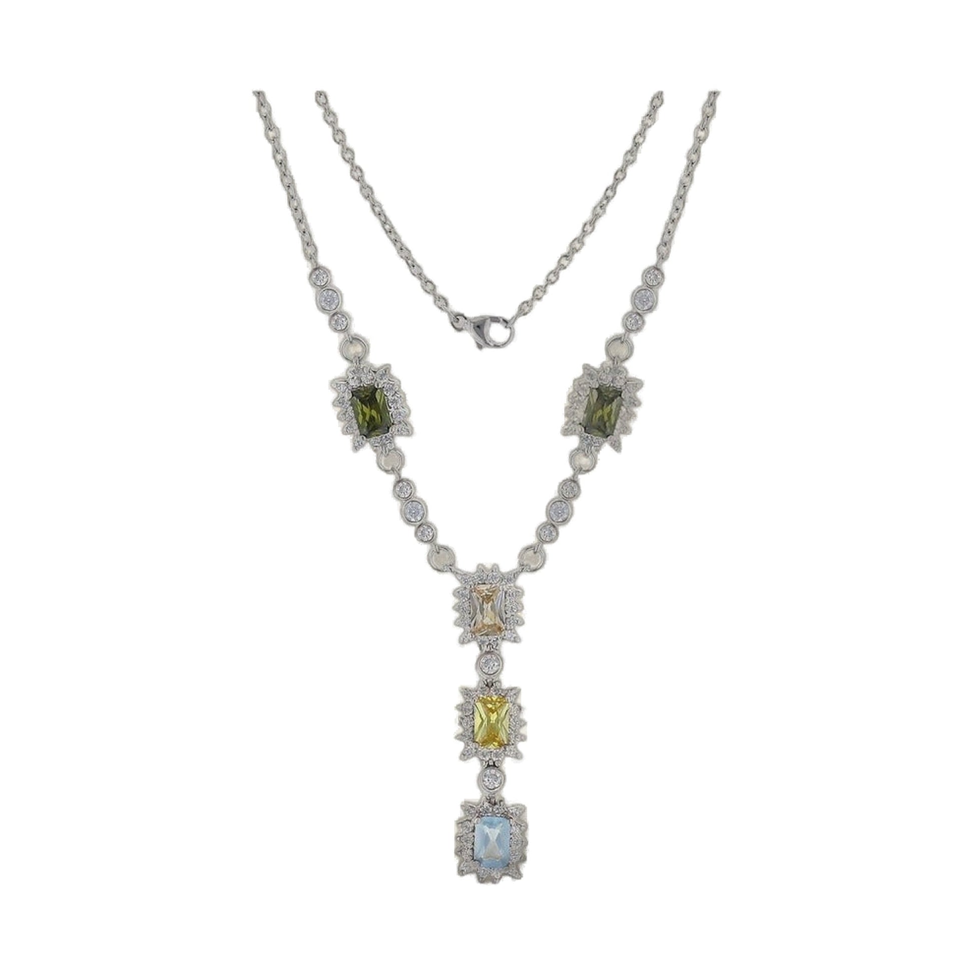 925 Bridal Necklace by Lauren G Adams, layered silver chain with green pendant and diamond halo on Tampa Home & Garden Store