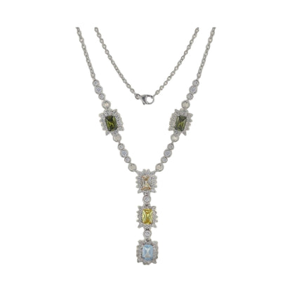 925 Bridal Necklace by Lauren G Adams, layered silver chain with green pendant and diamond halo on Tampa Home & Garden Store