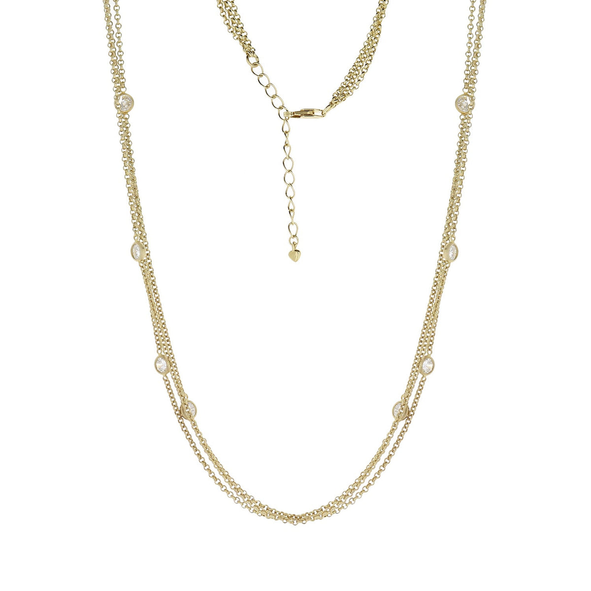 925 Triple Chain Necklace by Lauren G Adams, short gold layered chain with bezel crystals on Tampa Home & Garden Store