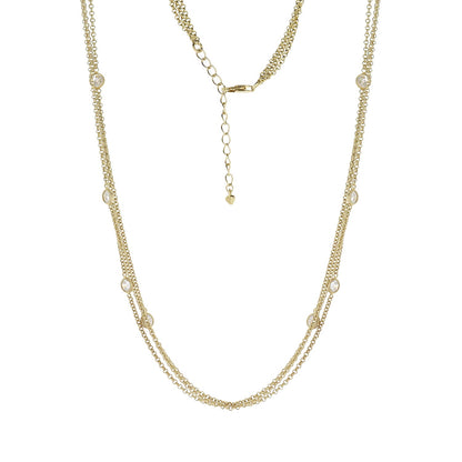 925 Triple Chain Necklace by Lauren G Adams, short gold layered chain with bezel crystals on Tampa Home & Garden Store