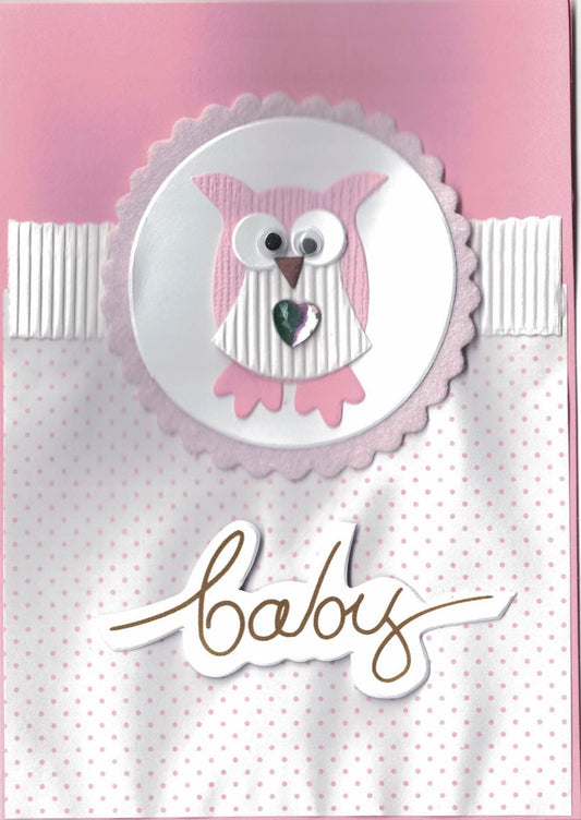 Handmade Embellished Welcome Baby Card - Pink Owl - Tampa Home & Garden Store