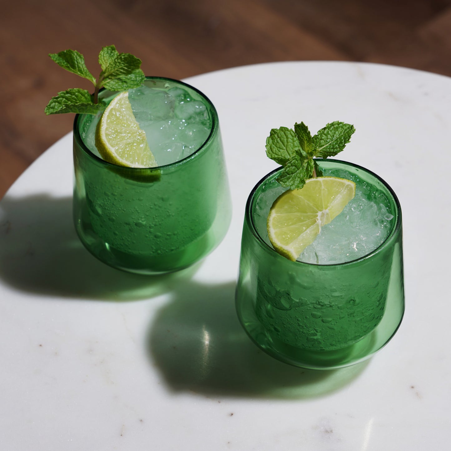 Set of Bottle Green Double Wall Lowball Glasses