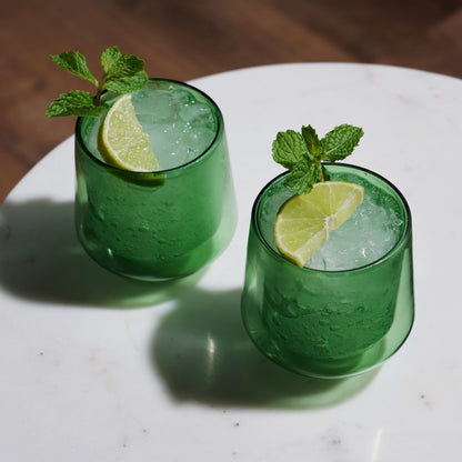 Set of Bottle Green Double Wall Lowball Glasses