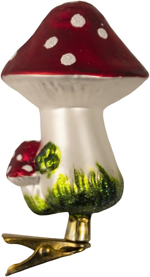 Ornement en verre à pince en forme de champignon - Lot de 2