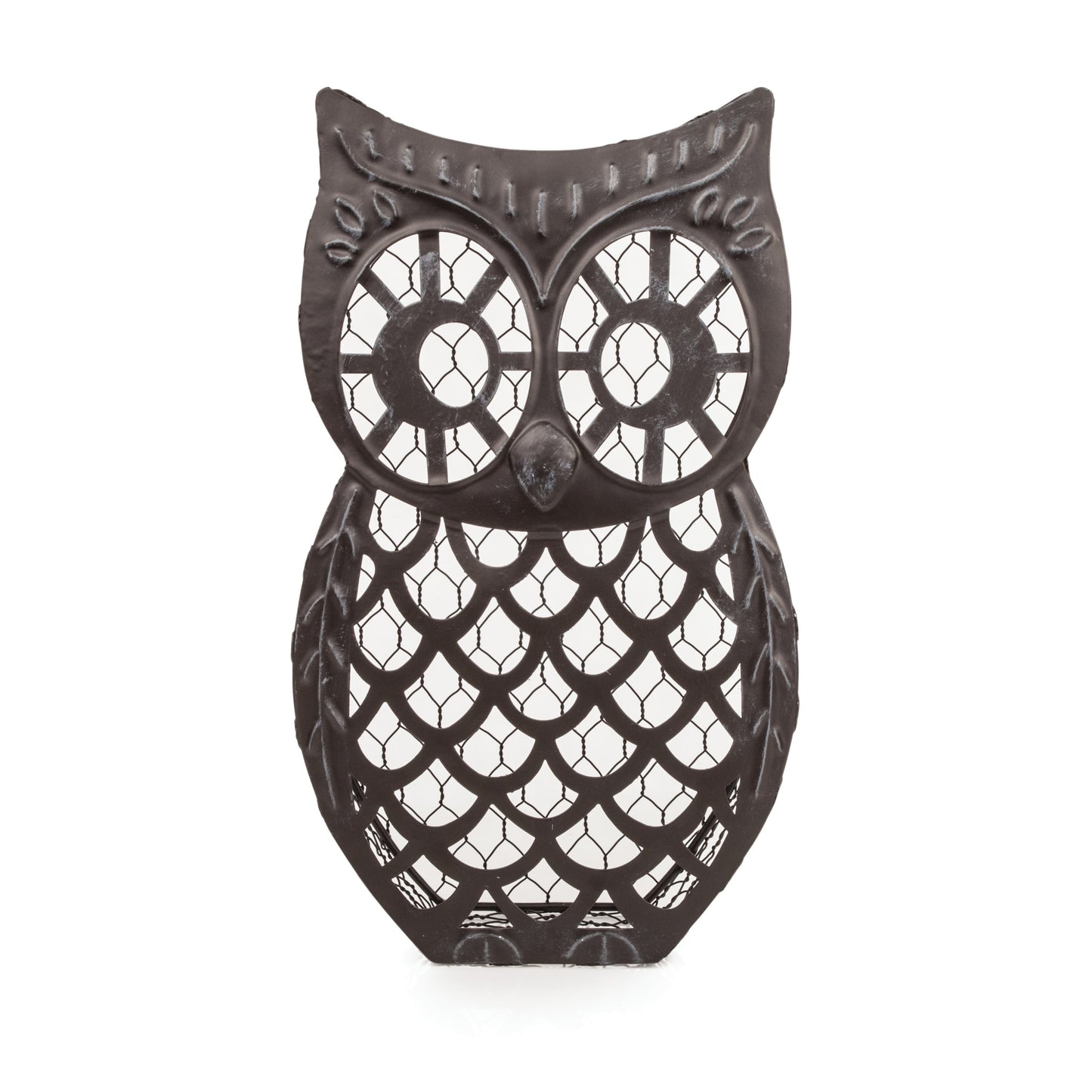 Weathered Metal Owl and Wine Cork Holder