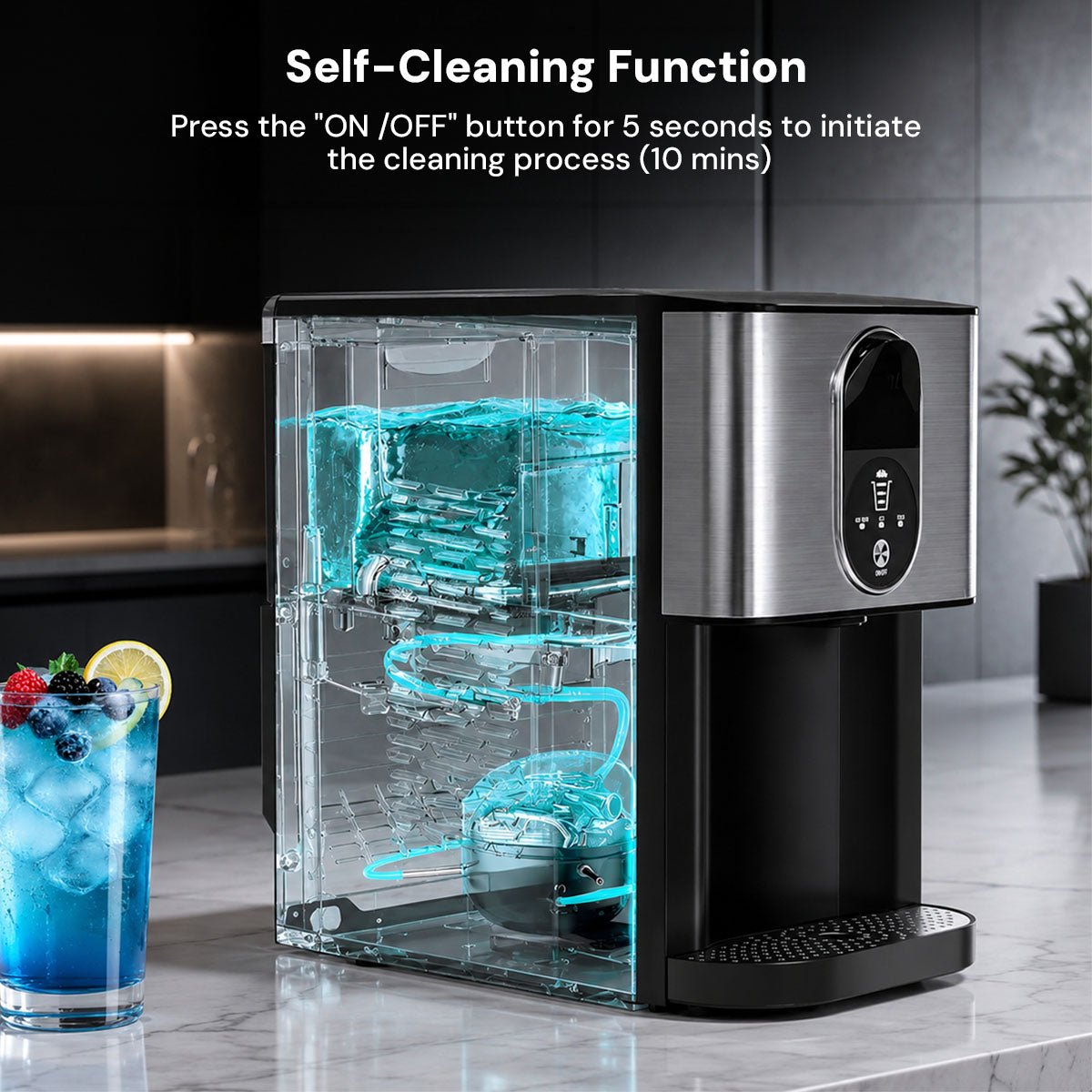 Nugget Ice Maker Z5820DN by Kismile, stainless steel with black accents, clear front panel on Tampa Home & Garden Store