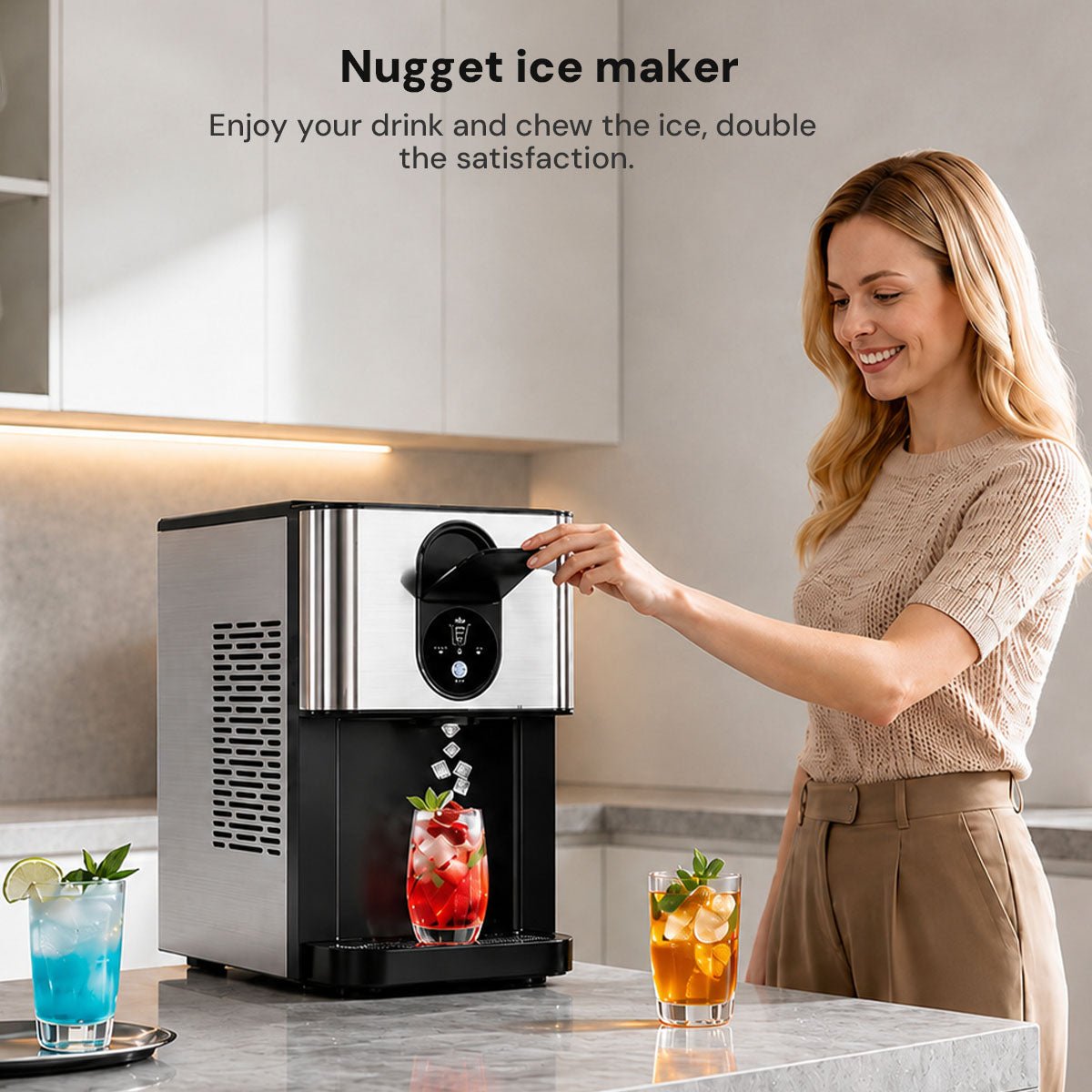 Kismile Nugget Ice Maker Z5820DN, pebble ice maker in stainless steel with front panel on Tampa Home & Garden Store