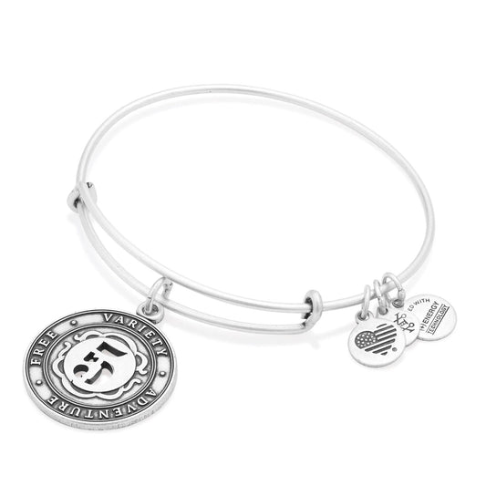 Number 5 charm silver-tone bangle bracelet with coin-style charms on Tampa Home & Garden Store
