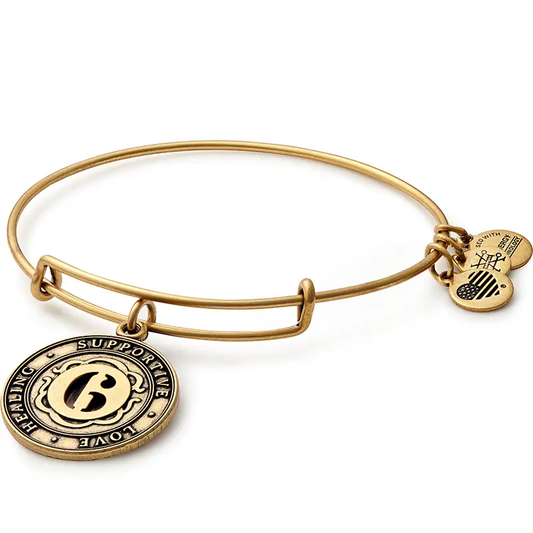 Number 6 Charm Bangle Bracelet by ALEX AND ANI gold-tone with round 6 charm; healing, love on Tampa Home & Garden Store