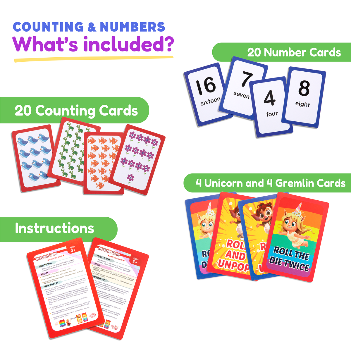 Counting & Numbers Card Pack by The Fidget Games, with 20 number cards and 20 counting cards on Tampa Home & Garden Store