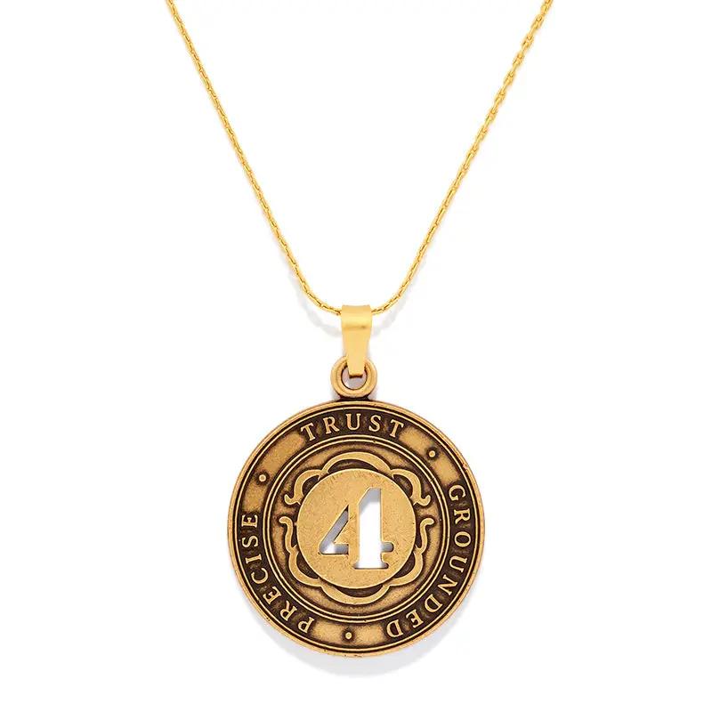 Gold-tone ALEX AND ANI Number 4 Necklace pendant with medallion and TRUST GROUND engraving on Tampa Home & Garden Store