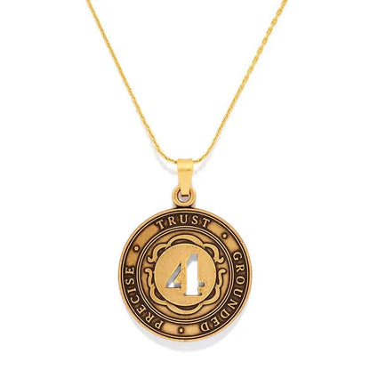 Gold-tone ALEX AND ANI Number 4 Necklace pendant with medallion and TRUST GROUND engraving on Tampa Home & Garden Store