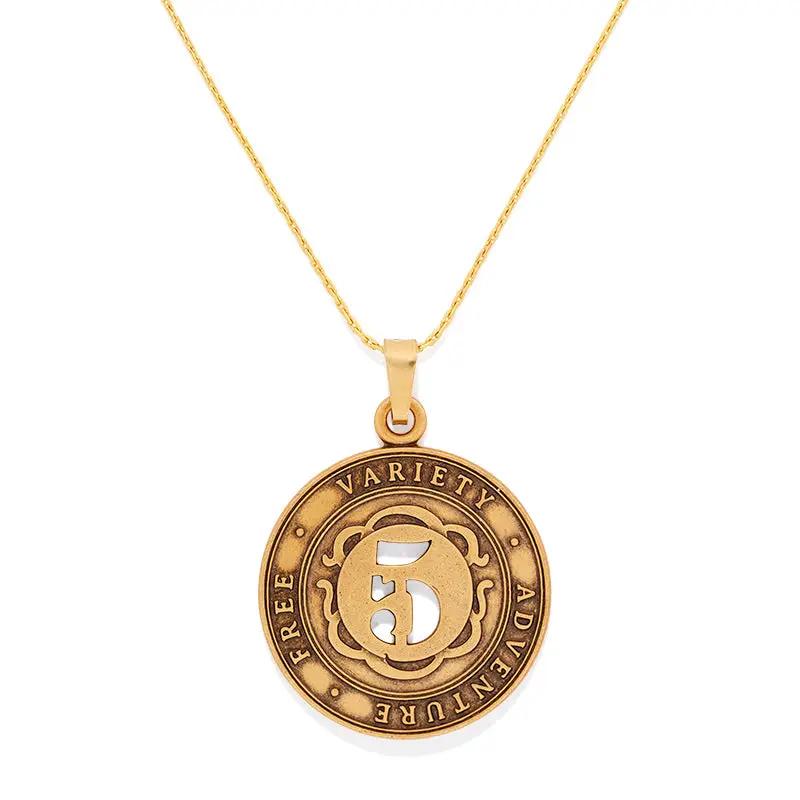 Number 5 Necklace expandable gold-tone coin pendant with ornate surround on Tampa Home & Garden Store