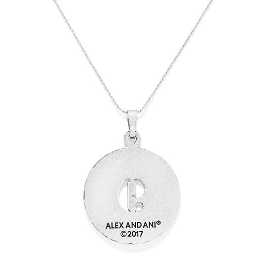 Number 9 Necklace pendant, silver round disc with cutout interior, Alex and Ani branding on Tampa Home & Garden Store