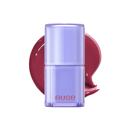 nuse Care Liptual lip tint 4.5g lavender bottle with pink nuse logo and red smear behind on Tampa Home & Garden Store
