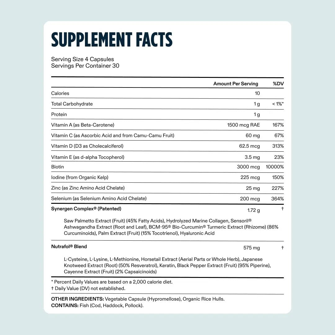 Nutrafol Men's Hair Growth Supplement label with supplement facts, Nava Beauty brand on Tampa Home & Garden Store
