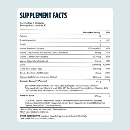 Nutrafol Men's Hair Growth Supplement label with supplement facts, Nava Beauty brand on Tampa Home & Garden Store