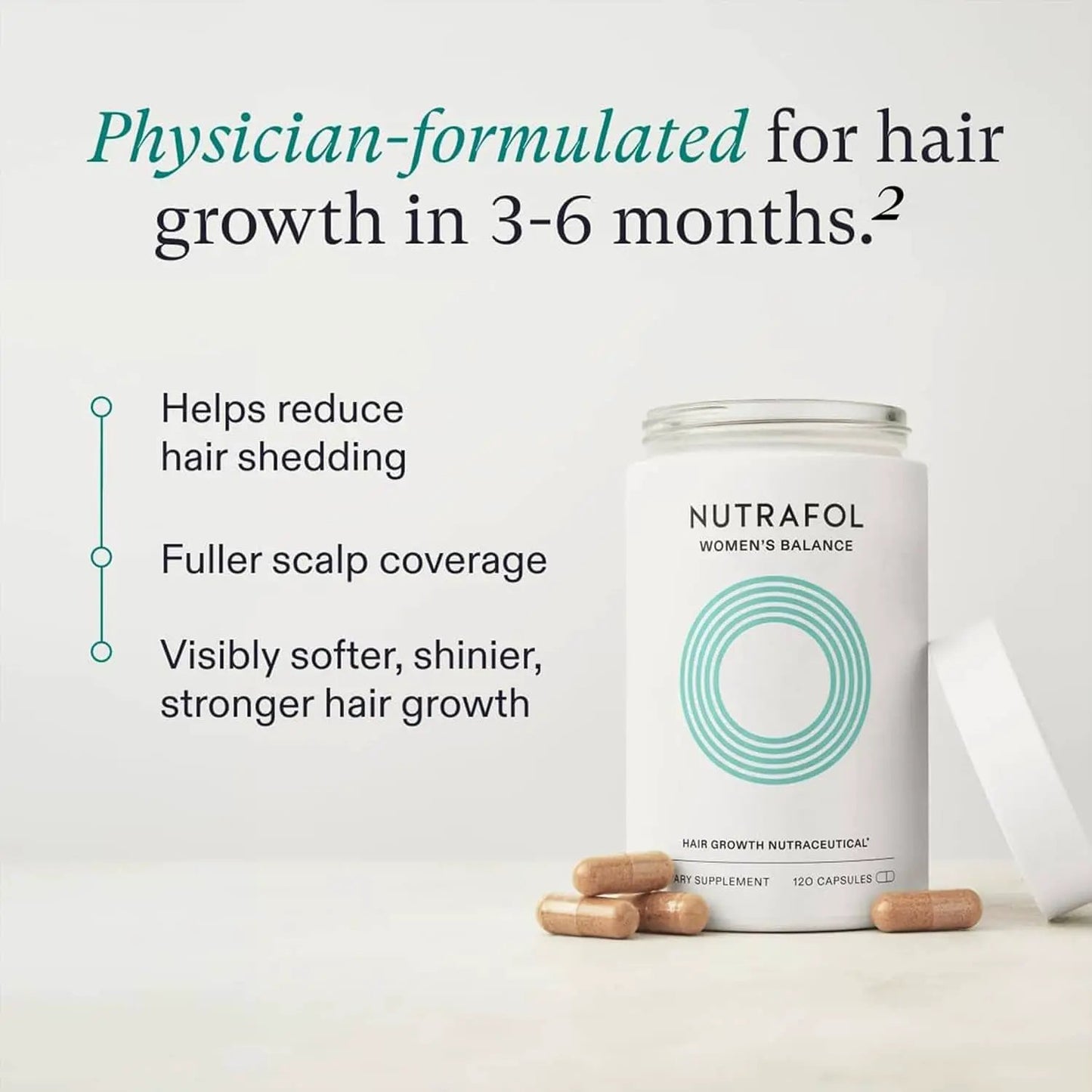Nutrafol Women's Balance hair growth pack bottle with teal logo, 3-month supply on Tampa Home & Garden Store