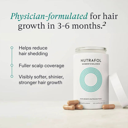 Nutrafol Women's Balance hair growth pack bottle with teal logo, 3-month supply on Tampa Home & Garden Store