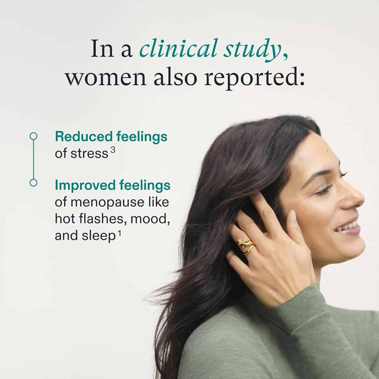 Nutrafol Women's Balance Hair Growth Pack, Nava Beauty, 3‑month supply; woman with long dark hair beside teal study graphic on light background on Tampa Home & Garden Store