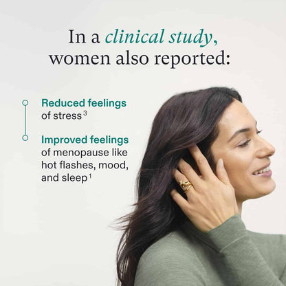 Nutrafol Women's Balance Hair Growth Pack, Nava Beauty, 3‑month supply; woman with long dark hair beside teal study graphic on light background on Tampa Home & Garden Store