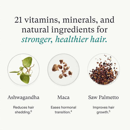 Nutrafol Women's Balance 3-Month Hair Growth Pack by Nava Beauty; Ashwagandha, Maca, Saw Palmetto in glass dishes on Tampa Home & Garden Store