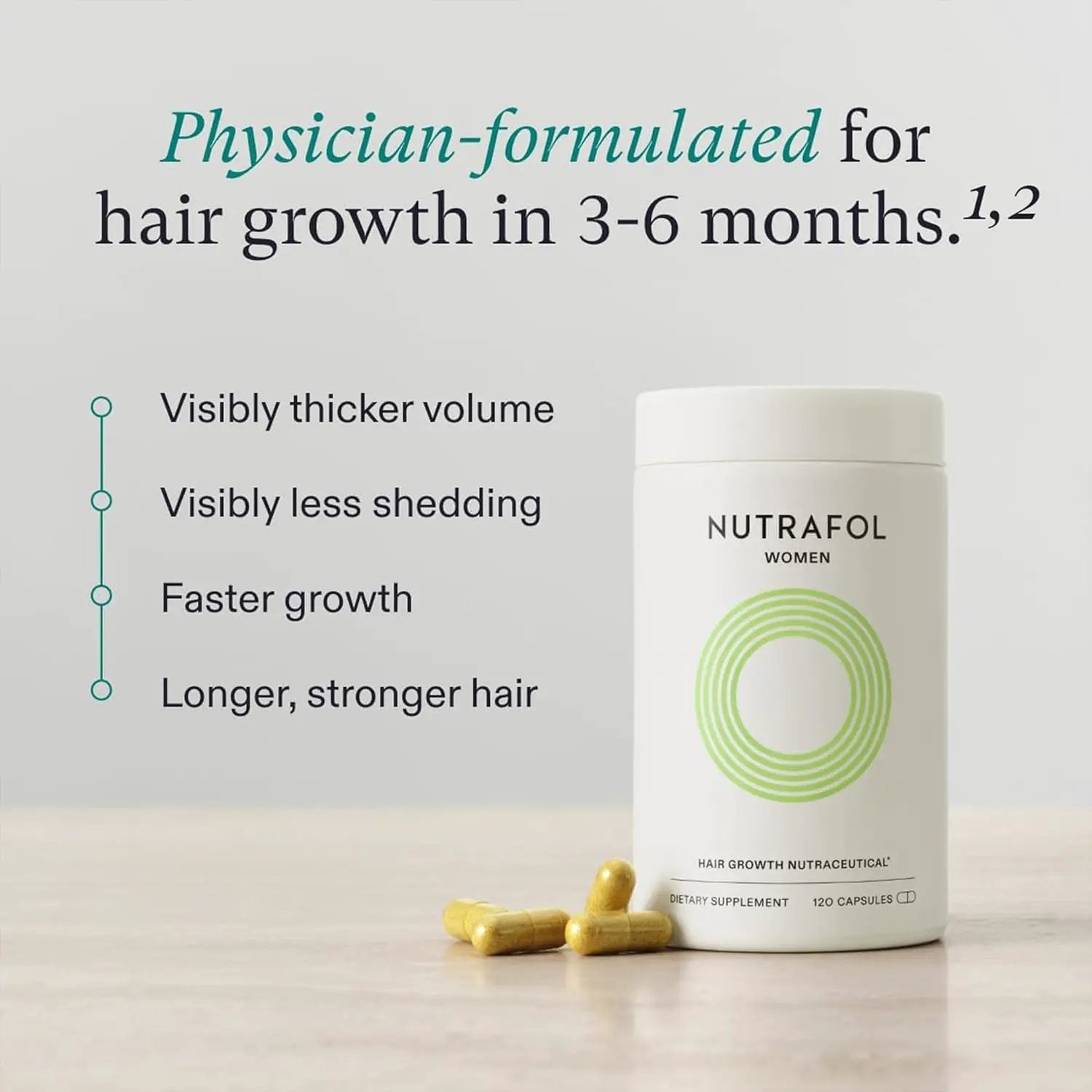 Nutrafol Women hair growth supplement bottle by Nava Beauty lime-green logo 120 capsules on Tampa Home & Garden Store